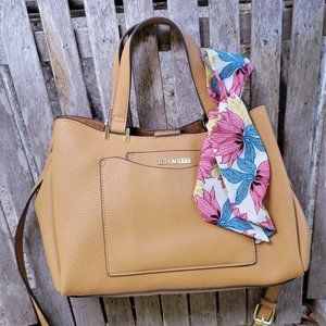 STEVE MADDEN Light Tan Vegan Crossbody Satchel Bag w/ Scarf